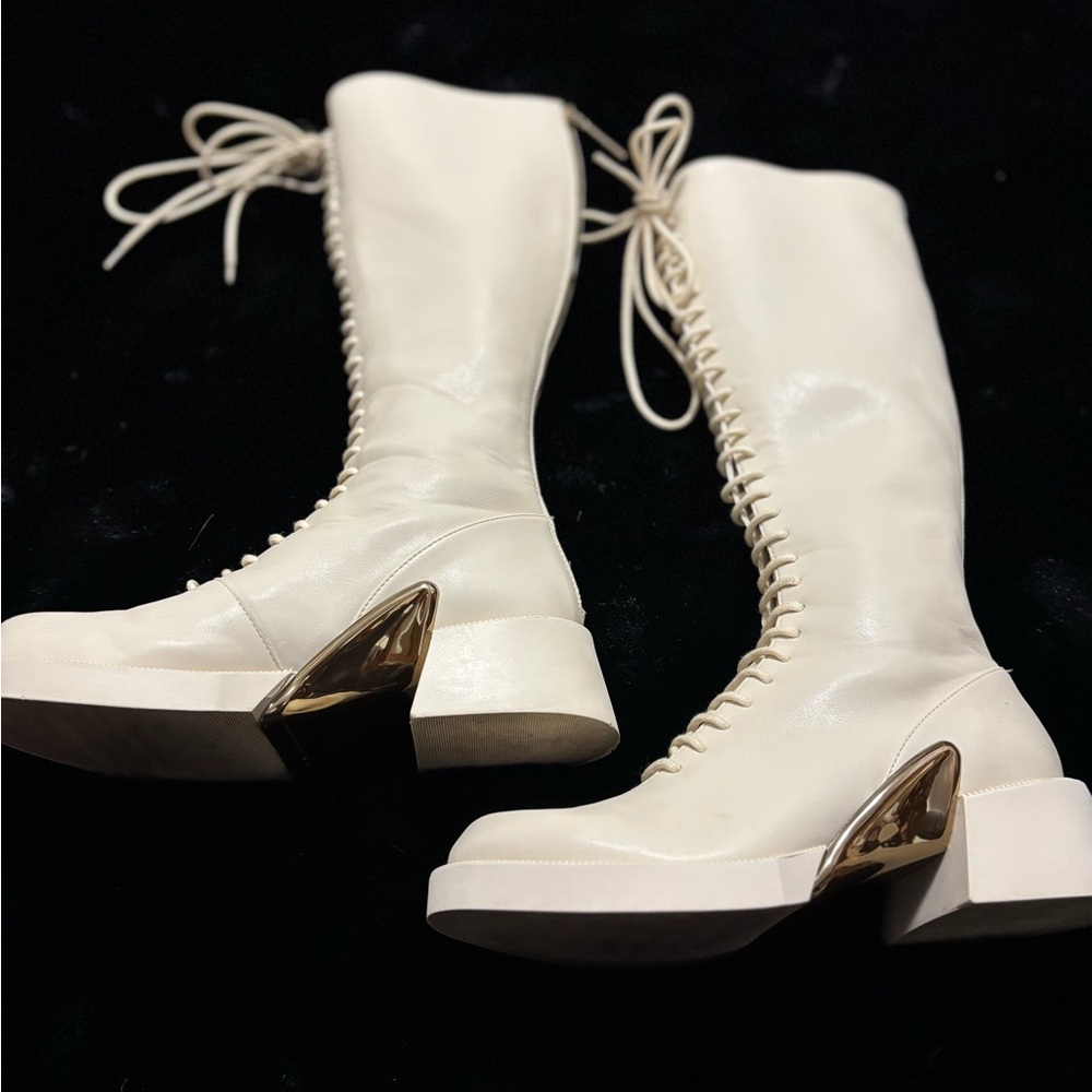 Charles and Keith Elegant Cream Lace-Up Boots